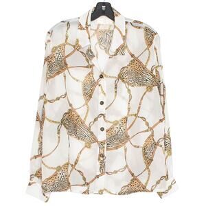 St John Vintage 90s Sheer Button Front Top Equestrian Old Money Quiet Luxury M